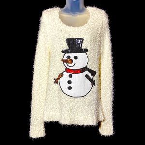 Holiday Snowman Sweater-Christmas-Winter. Sequin on the front. Large. Classy.
